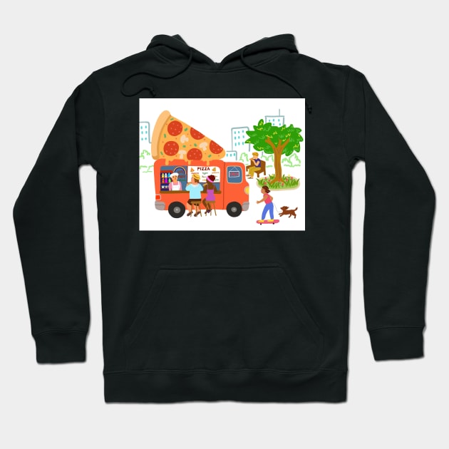 Street food truck take away pizza. Hoodie by Nalidsa